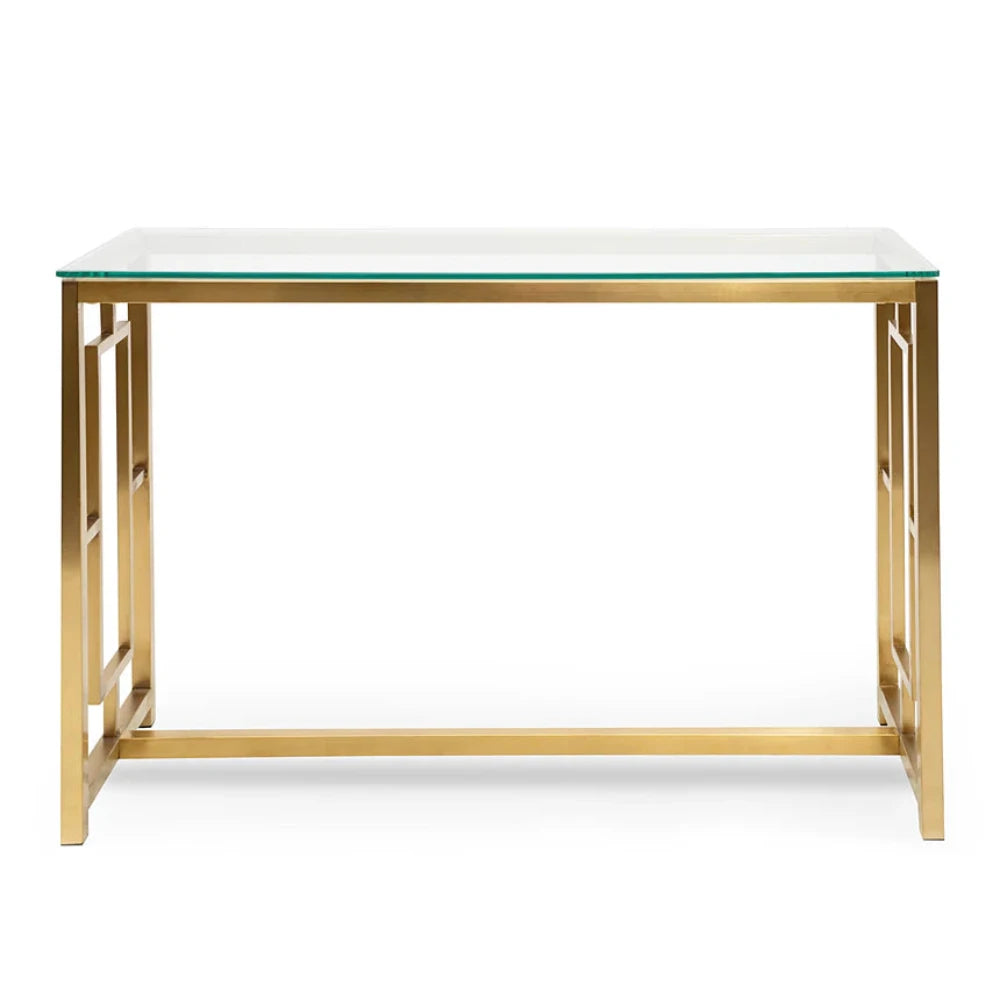 Glormak Glass Console Table - Brushed Gold Base-houseofhyne