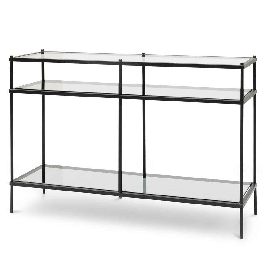 Mallow Grey Glass Console Table with Black Base - Notbrand