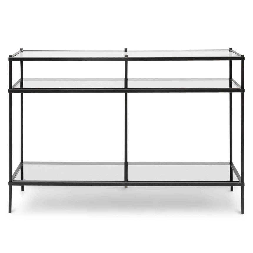 Mallow Grey Glass Console Table with Black Base - Notbrand