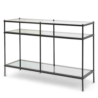 Mallow Grey Glass Console Table with Black Base - Notbrand