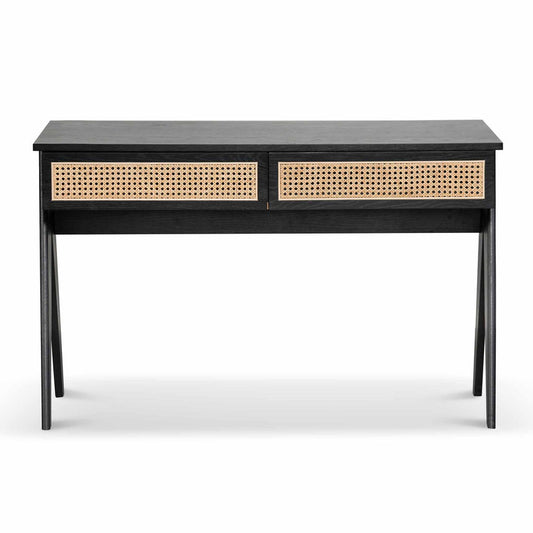 Treons 2 Drawer Rattan Office Desk - Black - Notbrand