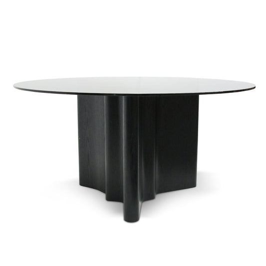 Eropia Round Glass Dining Table in Black - 1.5m - Notbrand