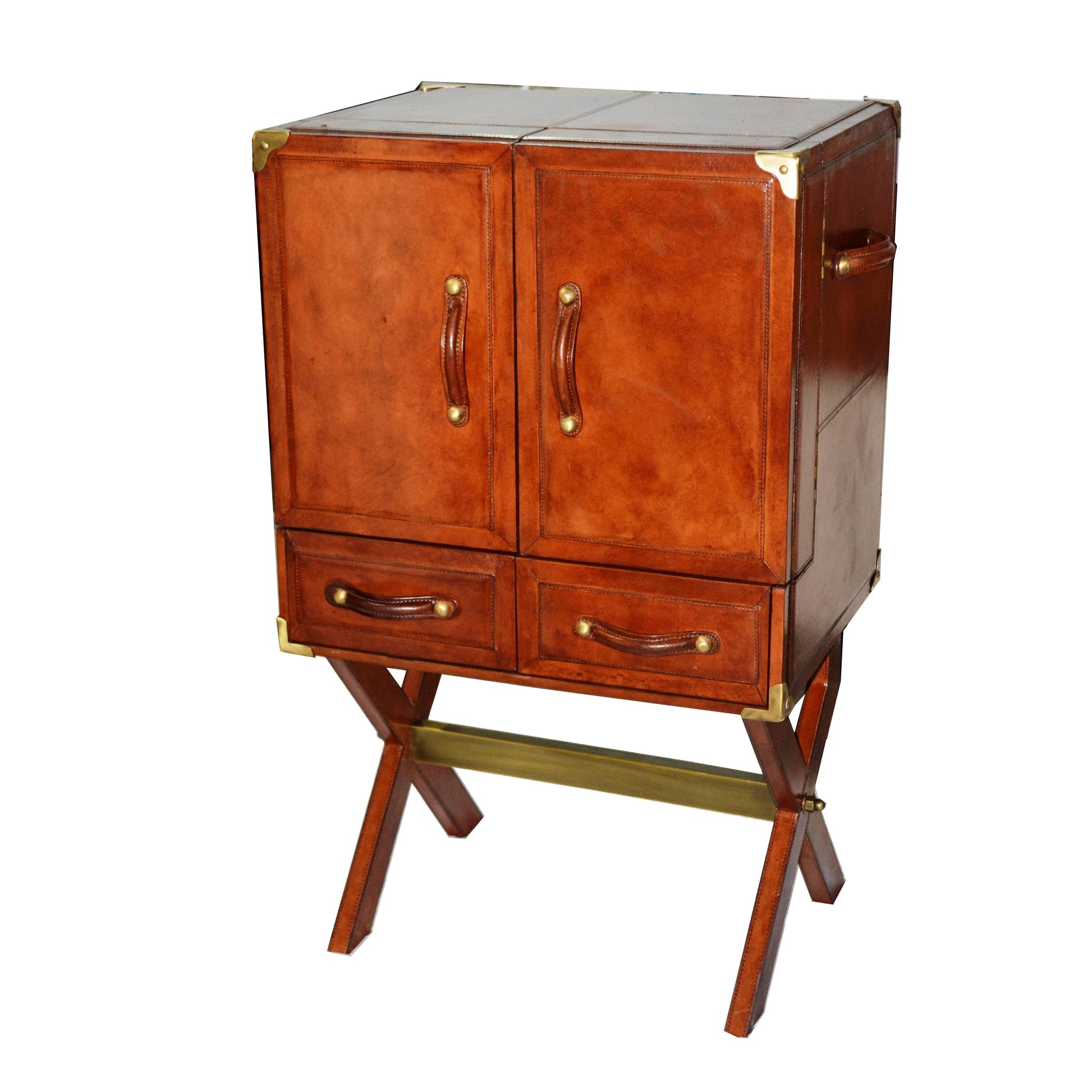 King William Bar Cabinet With Stand Tan Leather - House of Hyne