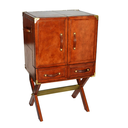 King William Bar Cabinet With Stand Tan Leather - House of Hyne