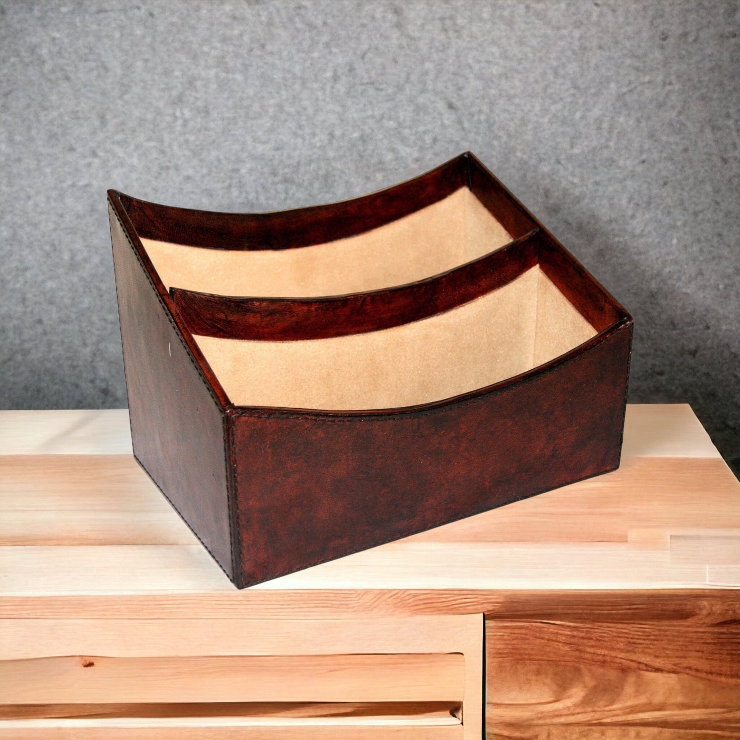 Hastos Dark Leather Office Letter Rack - Notbrand