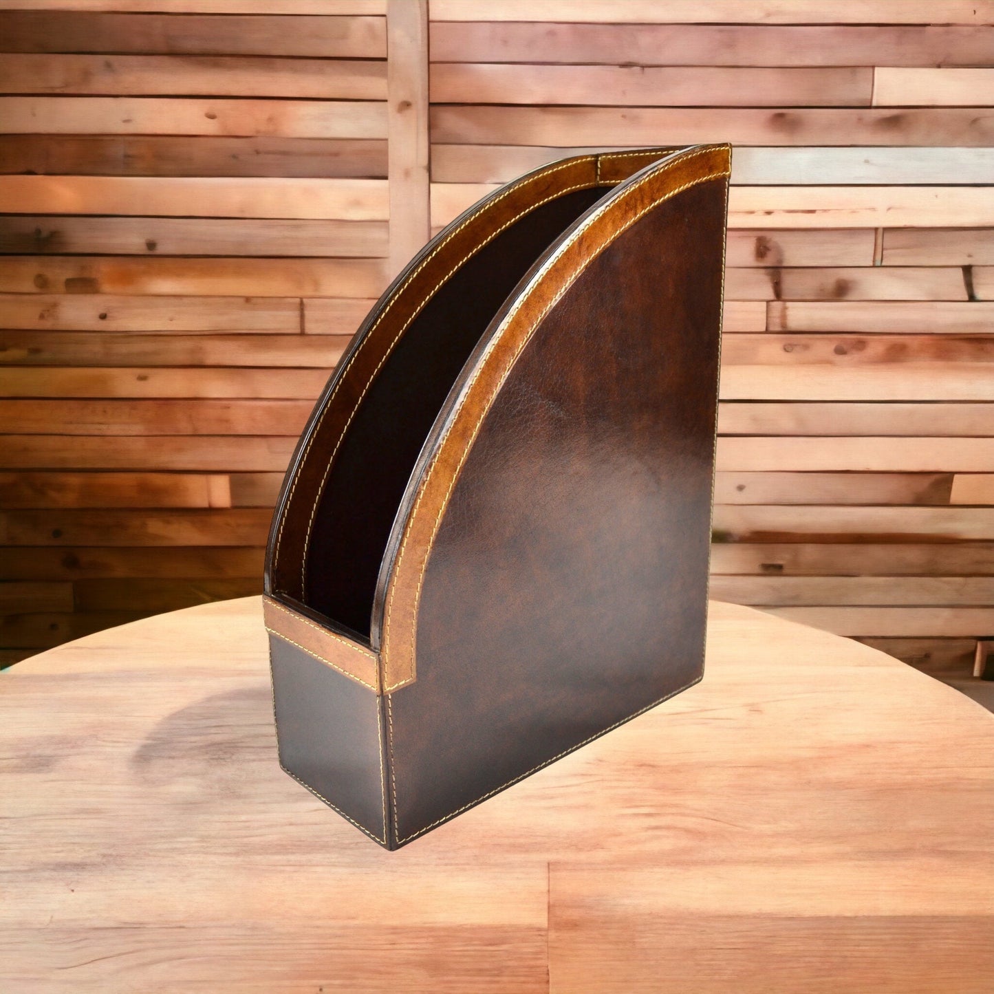 Dark Leather Magazine Stand Holder - Notbrand