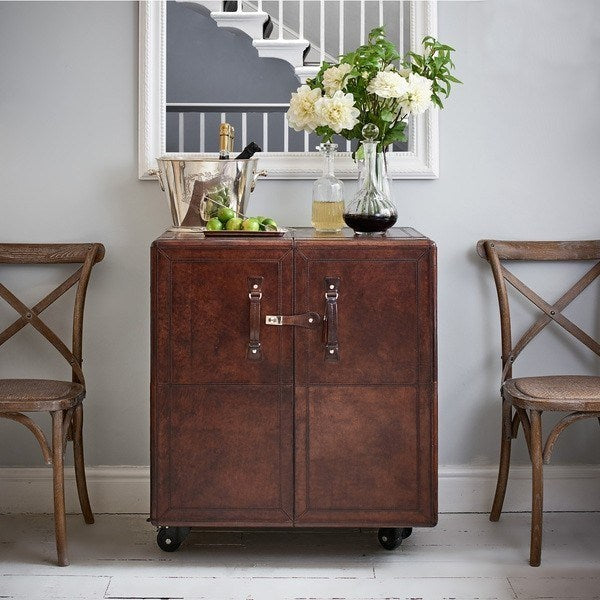 Benedict Bar Cabinet Cart Dark Leather - House of Hyne