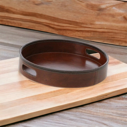 Flammedra Tan Leather Round Tray - Notbrand