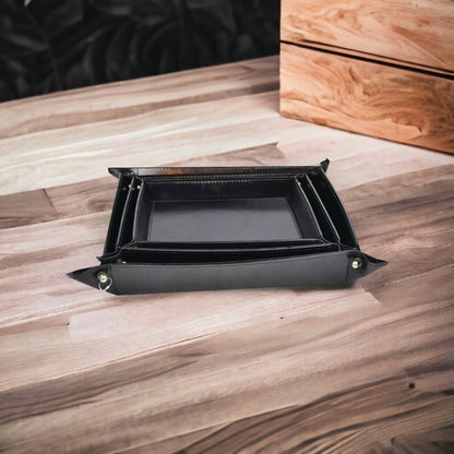 Rockpool Set Of 3 Black Leather Trays - Notbrand