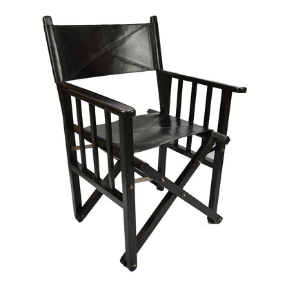 Black Leather Portable Director's Chair - Notbrand