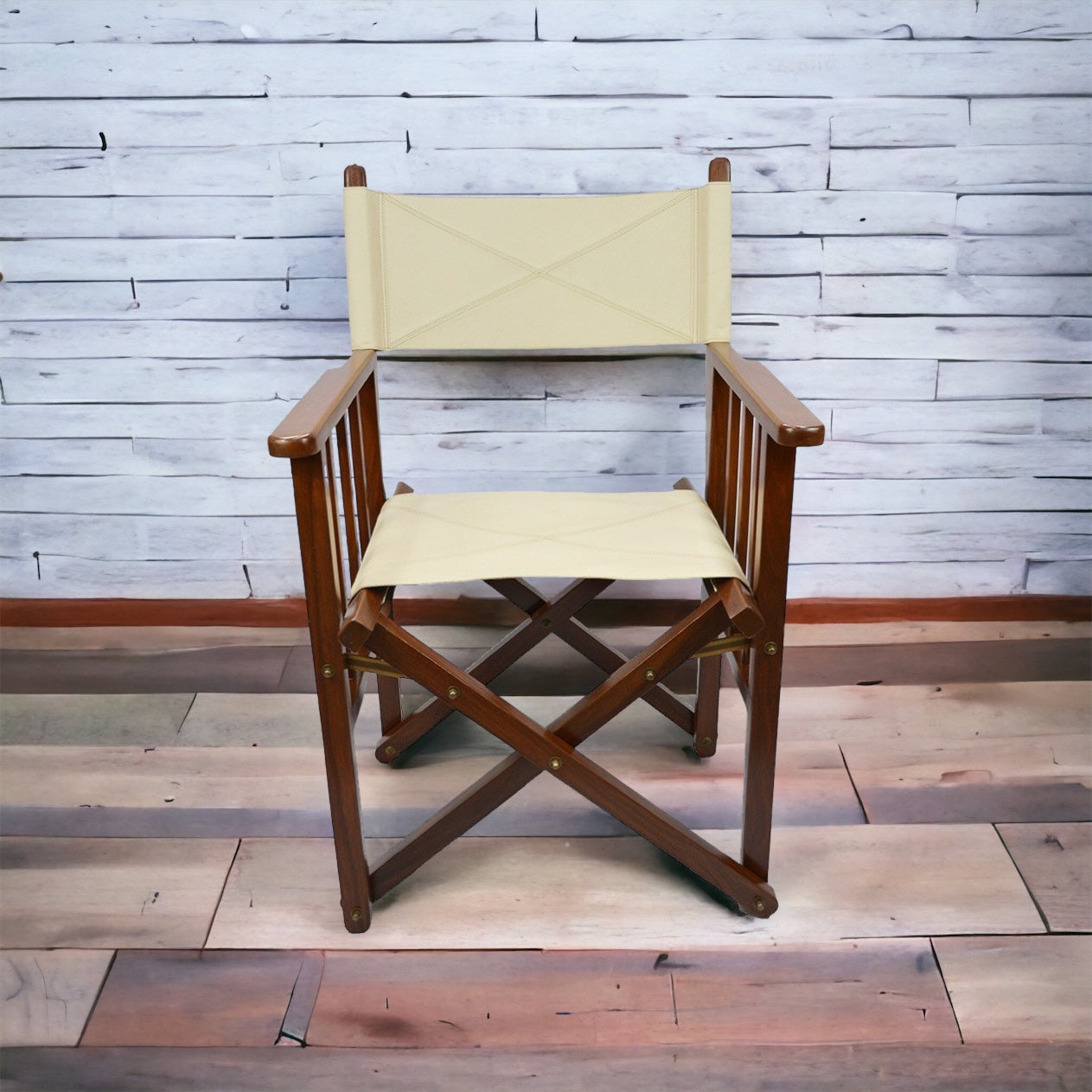 Off White Leather Portable Director's Chair - Notbrand