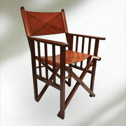 Tan Leather Portable Director's Chair - Notbrand