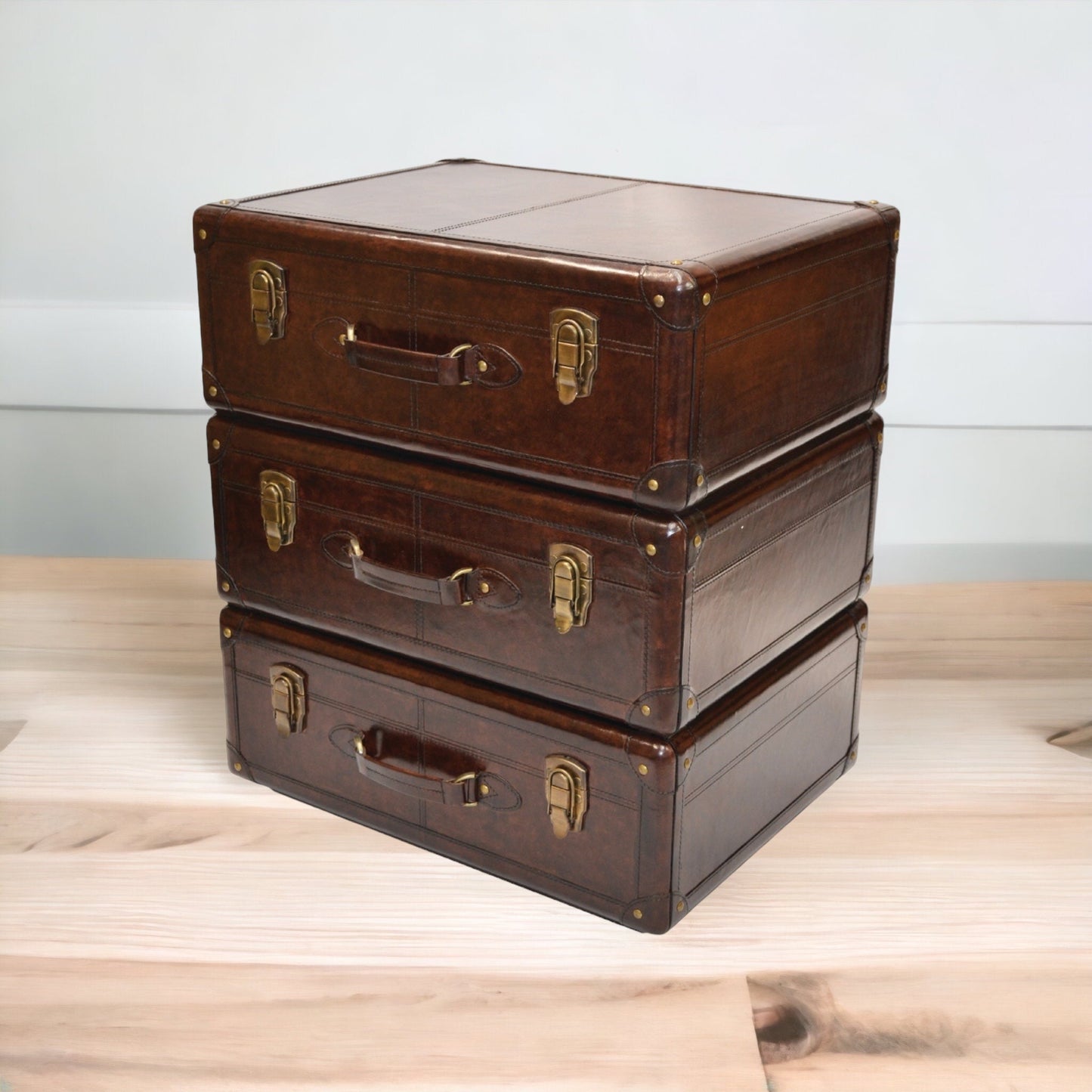 Feijo Bed Side Table with 3 Drawers - Dark Leather - House of Hyne