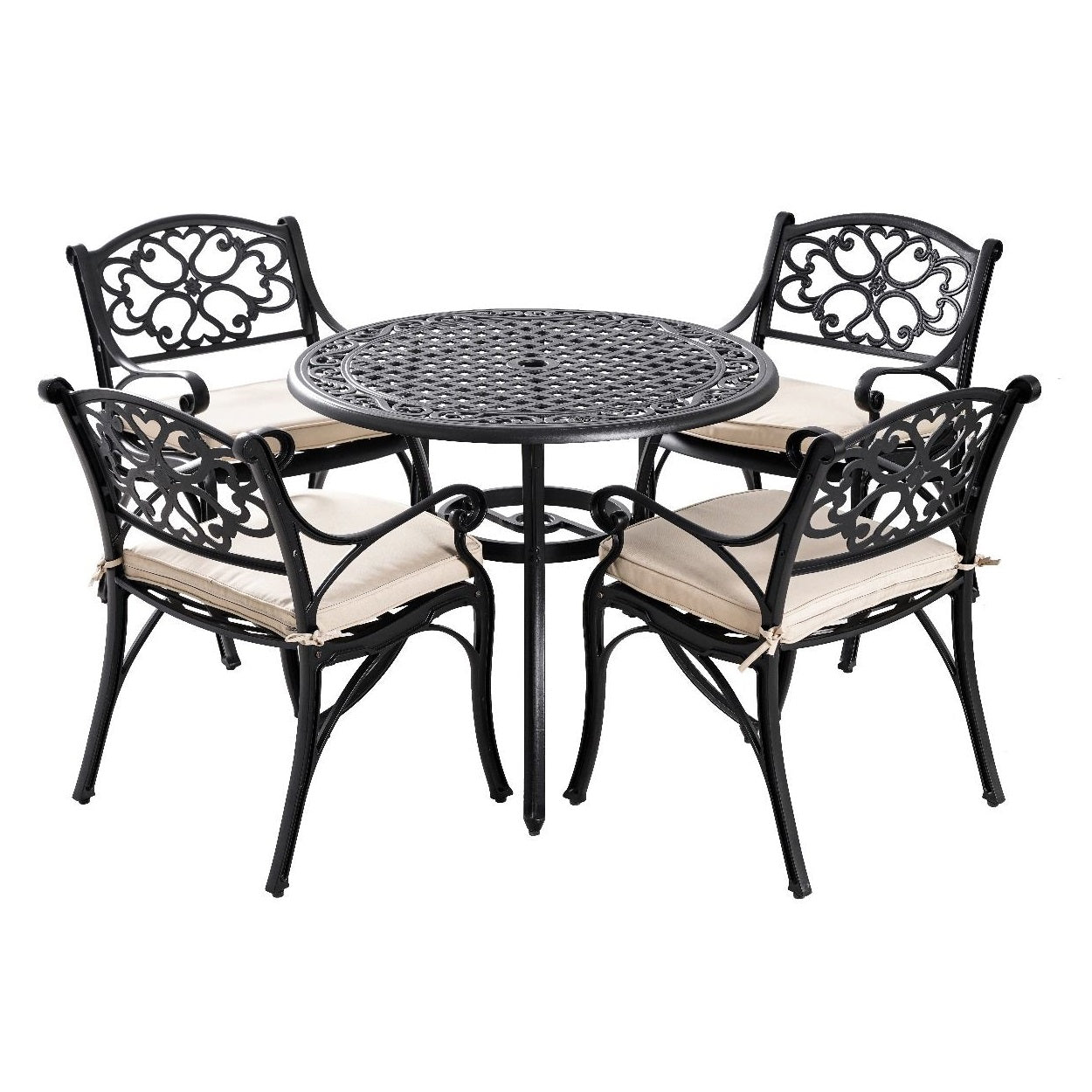 Marco Cast Aluminium Round Outdoor Dining Table Set in Black - 5 Pieces - House of Hyne