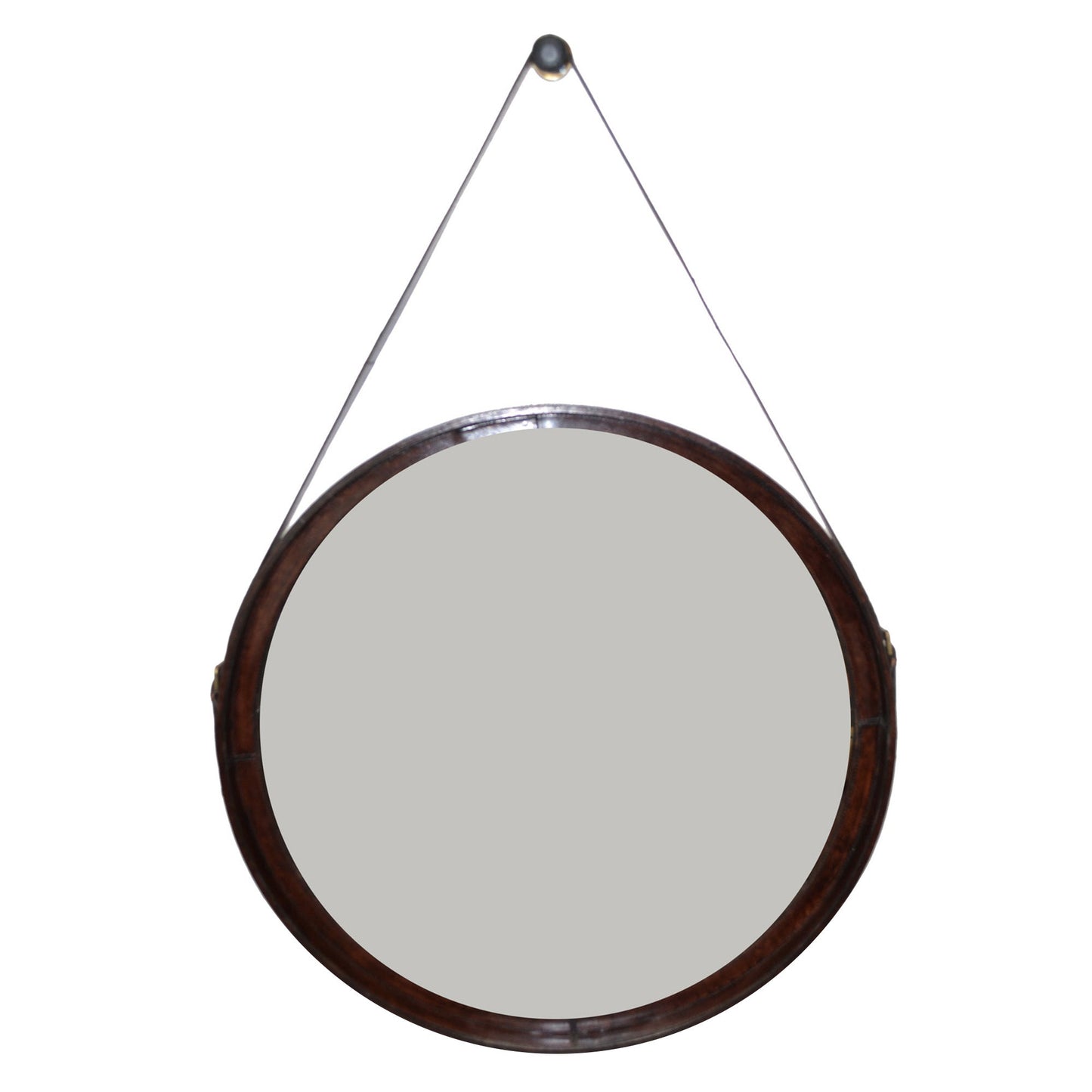 Kavan Large Round Leather Wall Mirror - Dark - Notbrand