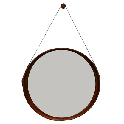 Kavan Large Round Leather Wall Mirror - Tan - Notbrand