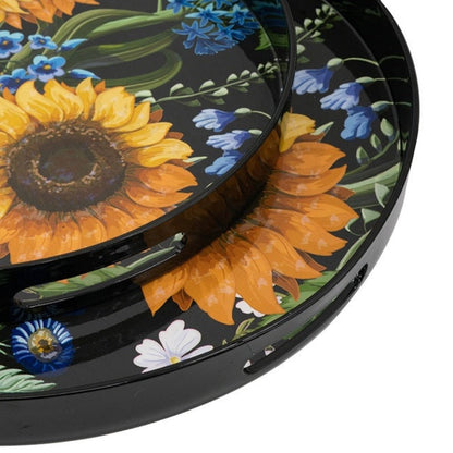 Set of 2 Sunflower Decorative Round Trays - Notbrand