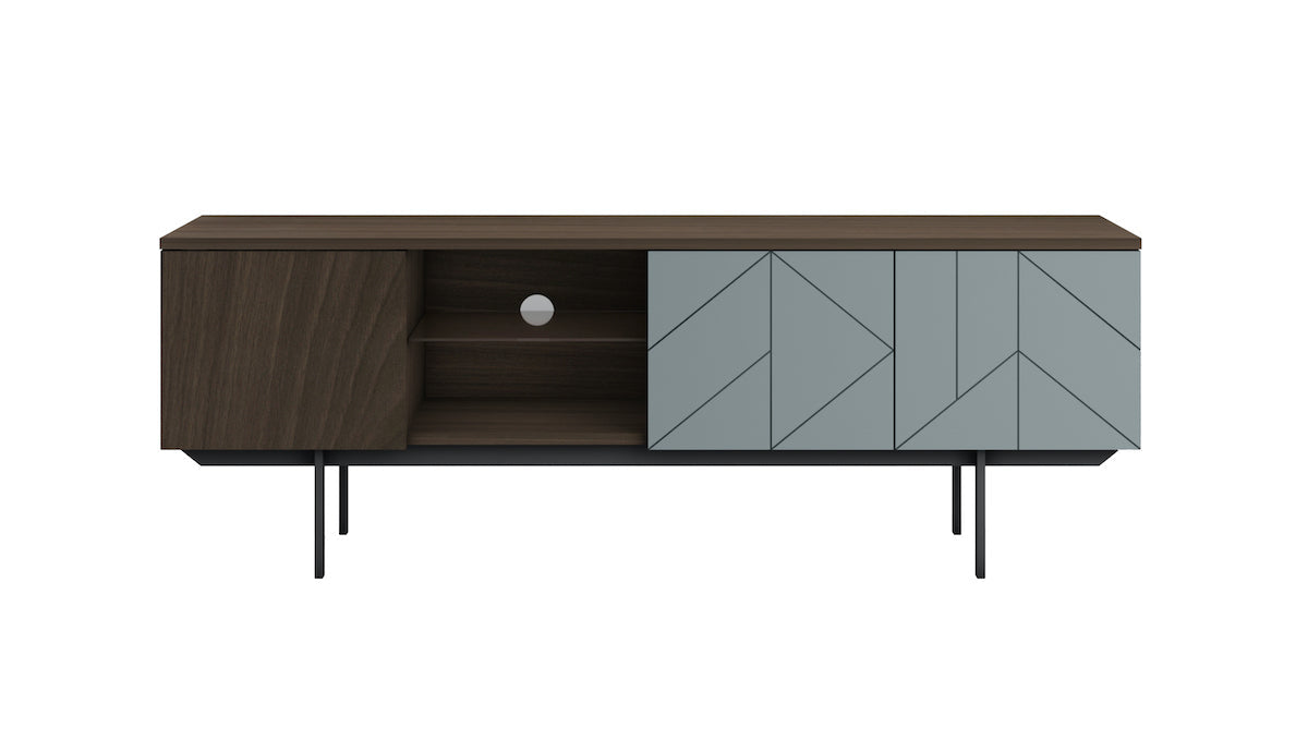 Mia Pre-assembled TV Unit In Walnut And Blue - House of Hyne