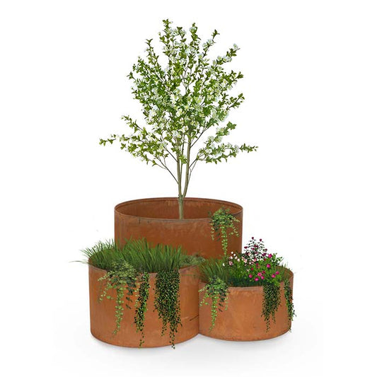 Corten Steel 3 Tier Round Planter Set - 3 Pieces - House of Hyne