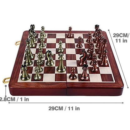 Portable Folding Wooden Chess Board With Metal Pieces - Notbrand