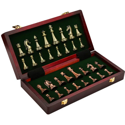 Portable Folding Wooden Chess Board With Metal Pieces - Notbrand