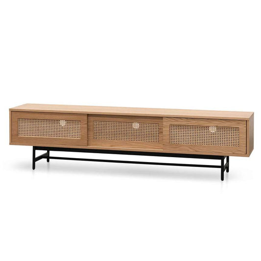 Oak Radiance TV Unit with Rattan Doors - House of Hyne