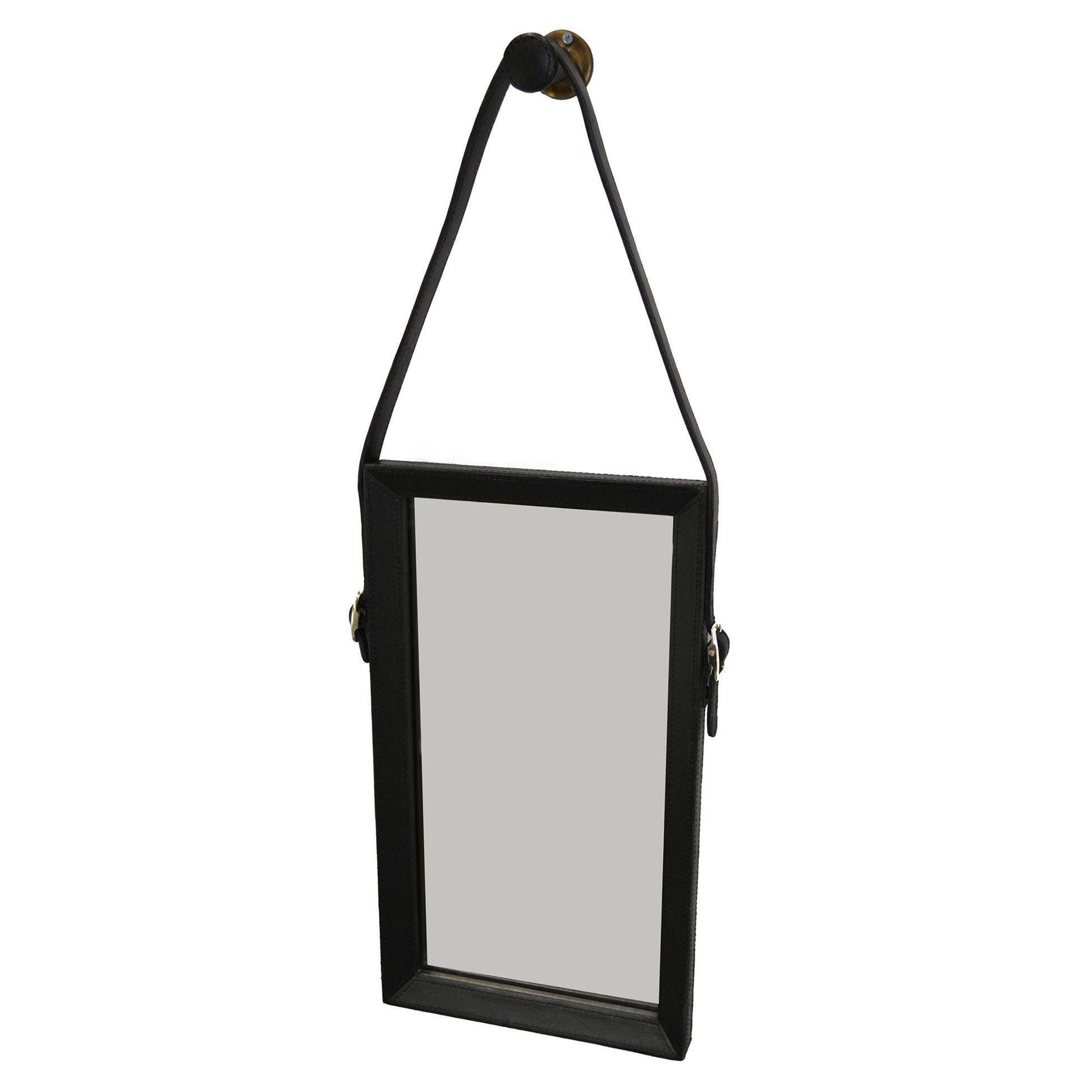 Zoci Rectangular Buffalo Leather Mirror - Black - Notbrand