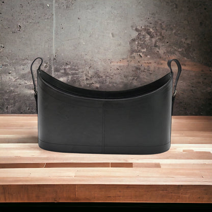 Boat Neck Scoop Leather Magazine Basket - Black - Notbrand