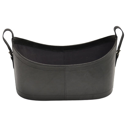 Boat Neck Scoop Leather Magazine Basket - Black - Notbrand