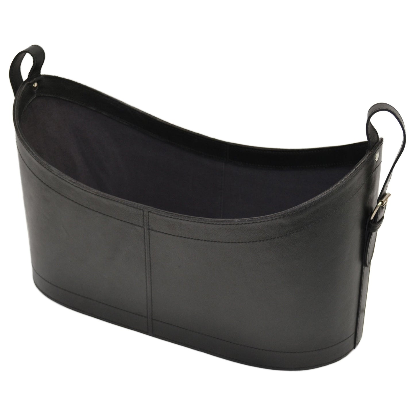 Boat Neck Scoop Leather Magazine Basket - Black - Notbrand