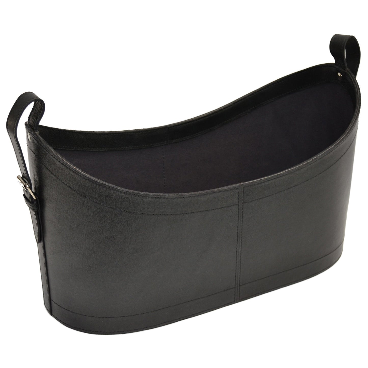 Boat Neck Scoop Leather Magazine Basket - Black - Notbrand