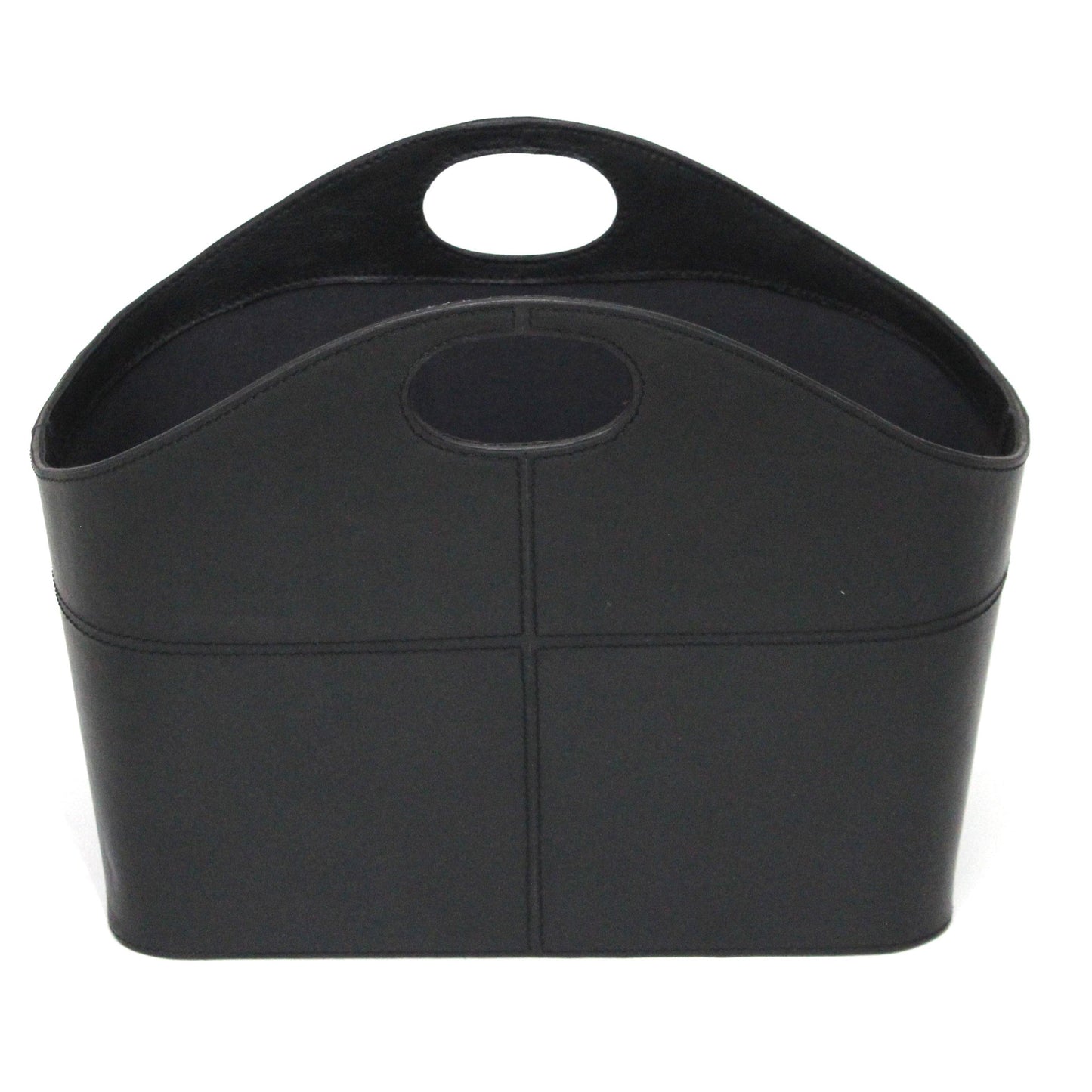 Dwell Black Leather Magazine Basket with Handle - Notbrand