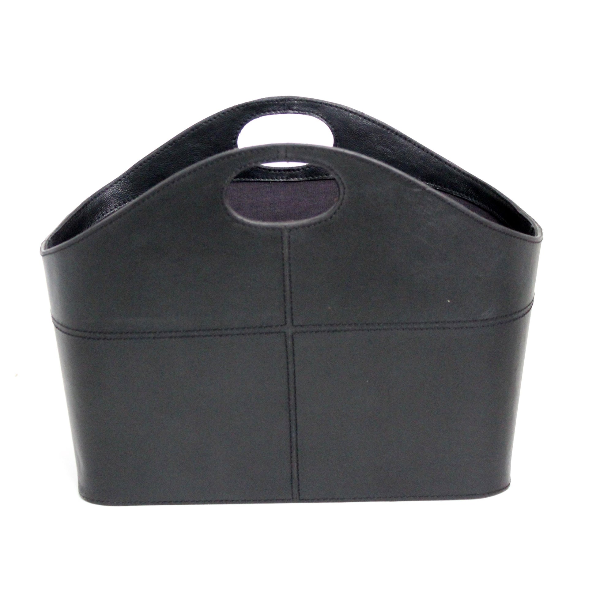 Dwell Black Leather Magazine Basket with Handle - Notbrand