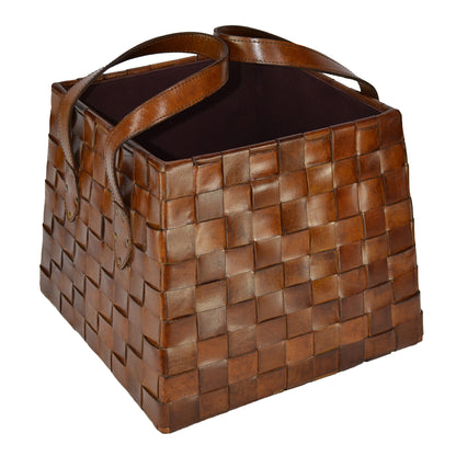 Fanciful Tan Leather Weaving Magazine Basket - Notbrand