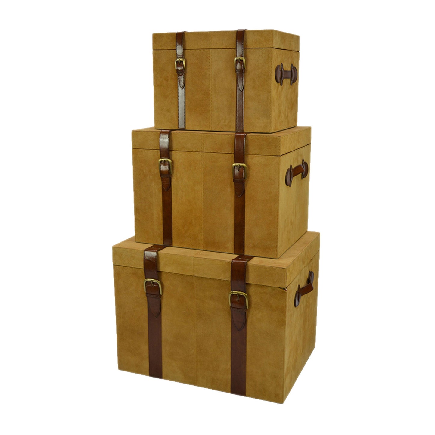 Ioguss Set of 3 Tan Suede Leather Trunk Set - House of Hyne