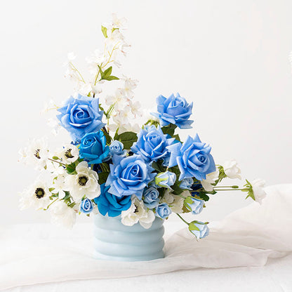 Siena Real Touch Soft Blue Rose Full Bloom Stem - 8Pcs - Notbrand