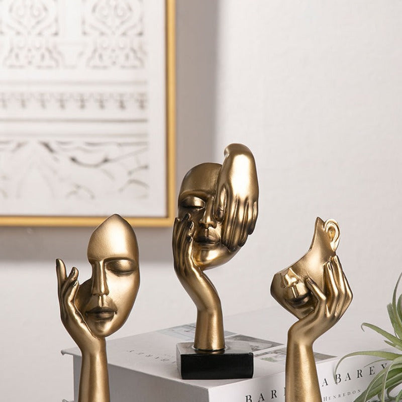 Set of 5 Resin Abstract Thinker Sculpture - Golden - Notbrand