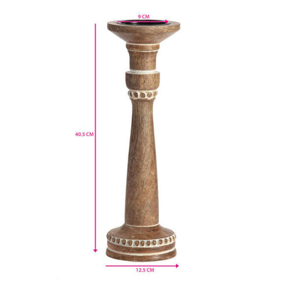 Handcrafted Carved Pillar Candle Holder - 40cm - Notbrand