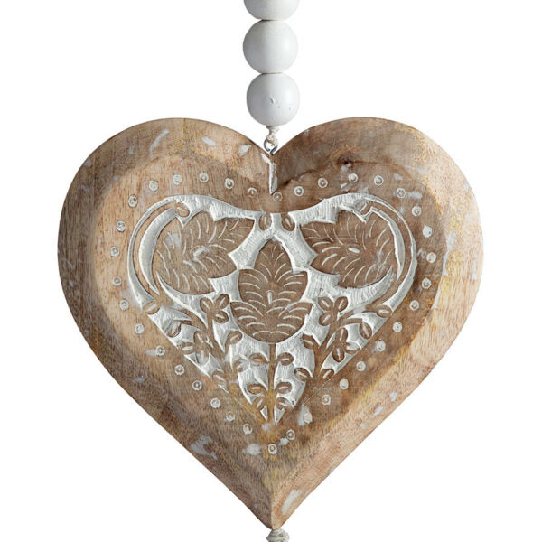 Handcrafted Mango Wood Heart with Beads & Tassle - 73cm - Notbrand