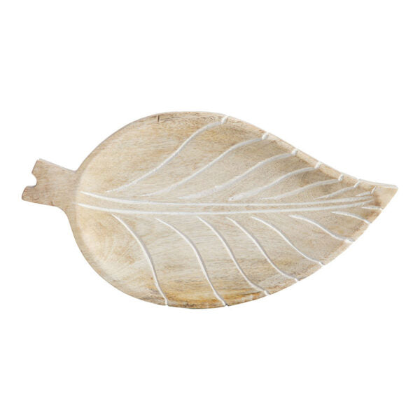 Hand-Carved Mango Wood Leaf-Shape Tray - 30cm - Notbrand