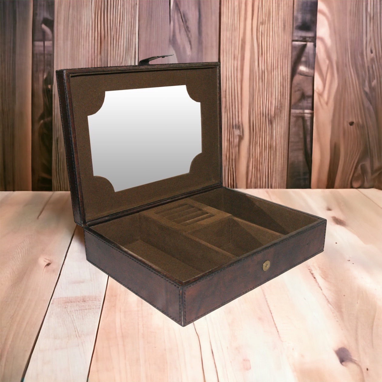 Jhaan Dark Leather Jewellery Box with Mirror - Notbrand