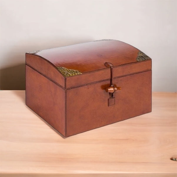 Tan Leather Oval Top Box - Notbrand