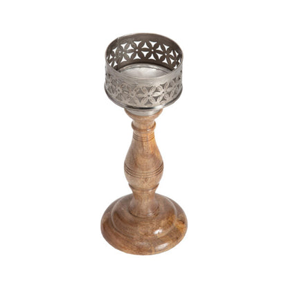 Handcrafted Punched Flower Pillar Candle Holder - 26cm - Notbrand