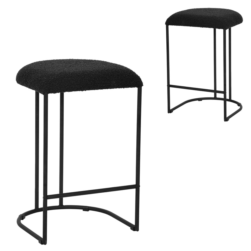 65cm Bar Stool - Black Boucle (Set of 2) - Notbrand