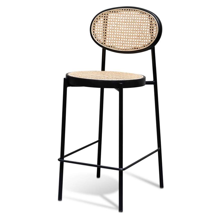 65cm Natural Rattan Bar Stool - Black - Notbrand