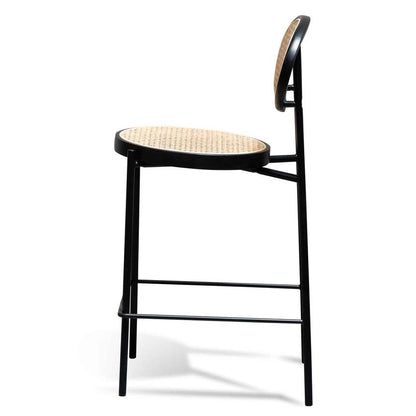 65cm Natural Rattan Bar Stool - Black - Notbrand