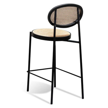 65cm Natural Rattan Bar Stool - Black - Notbrand