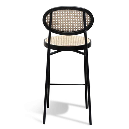 65cm Natural Rattan Bar Stool - Black - Notbrand