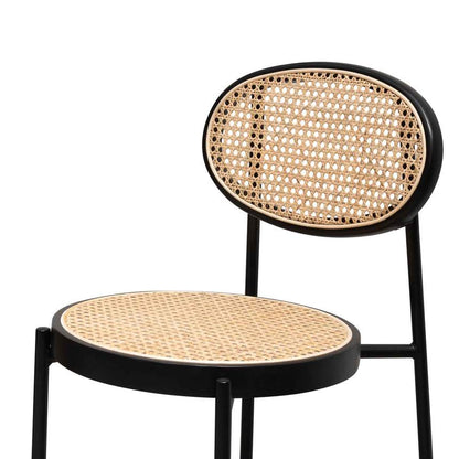 65cm Natural Rattan Bar Stool - Black - Notbrand