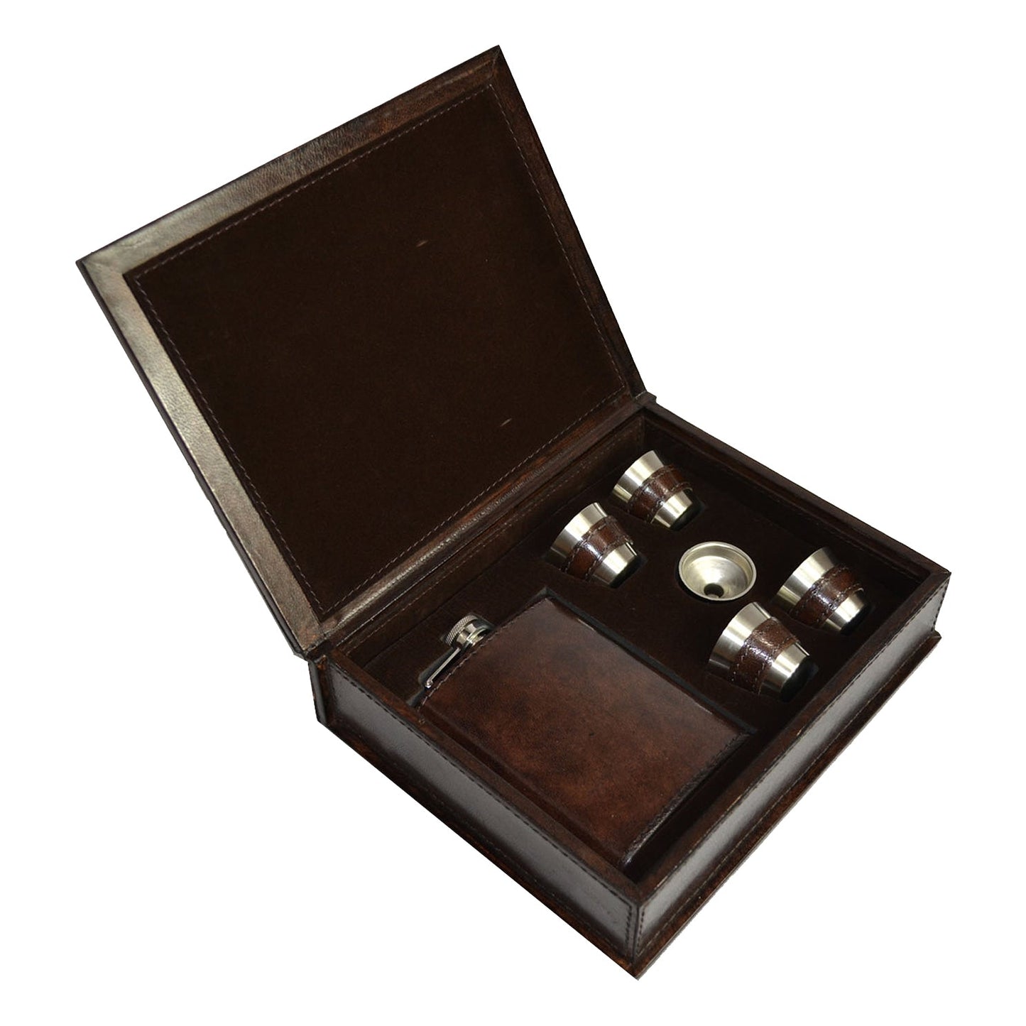 6 Piece 236ml Leather Hip Flask Box Set - Notbrand